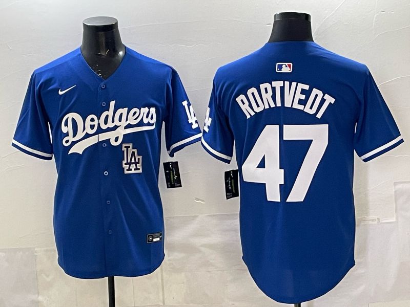 Men 2025 Los Angeles Dodgers #47 Rortvedt Blue Game Nike MLB Jersey style 0012